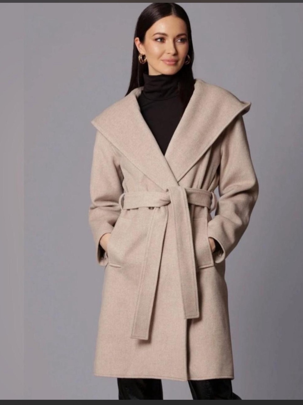 ZARA Hooded Doubled Breasted Belted Oversized Cocoon Tan Midi Coat, Small